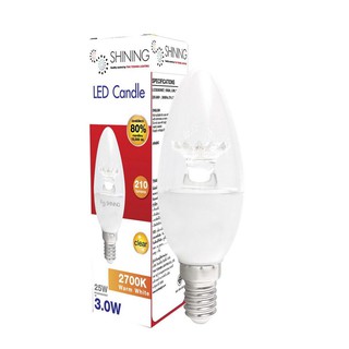 SHINING หลอดไฟ Led Candle เชิงเทียน Led สีเหลือง 3วัตต์ แสงวอร์มไวท์ ขั้วE14 รุ่นCandle 3W หลอดไฟโตชิบา Toshiba Lighting