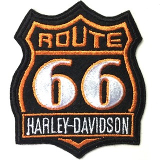 อาร์มปักลาย Harley Route 66  7x6 cm ติดเสื้อติดหมวก ติดสินค้าแฟชั่น งาน DIY เสื้อผ้า งานปักระเอียด No.F3Aa51-0007a041