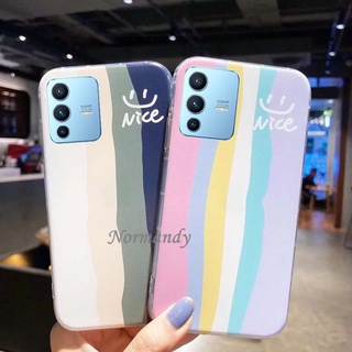 เคส In Stock Phone Case Vivo V23 5G 2022 New Casing Rainbow Stripe Silicagel Softcase Shockproof Protective Shell VIVOV23 5G เคสโทรศัพท์