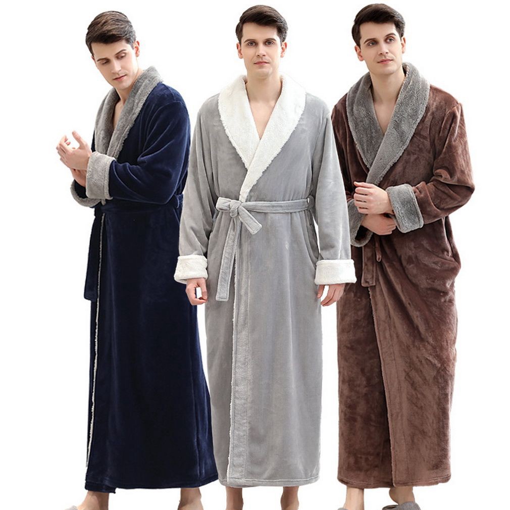Men's Fleece Plush Soft Robe Full Length Long Bathrobe Coat Pajamas Spa