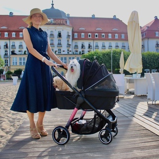 รถเข็นสุนัขและแมว Ibiyaya Retro Luxe Pet Stroller รับน้ำหนักได้ 35 Kg.