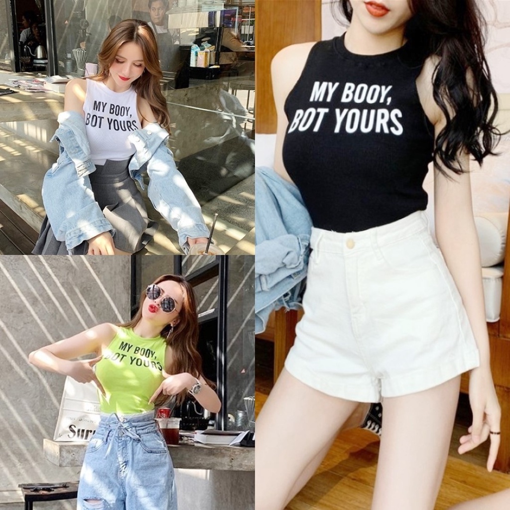 ราคาถูกที่สุด เสื้อแฟชั่นแขนกุดคอกลม 4 สี สกรีนลาย MY BOOY