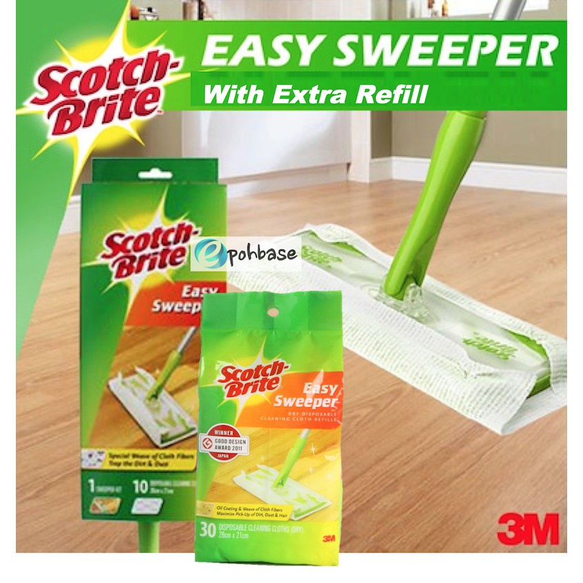 3M Scotch Brite Easy Sweeper เครื่องกวาดทําความสะอาดสุขอนามัย รีฟิลแบบเปียก รีฟิลแบบแห้ง