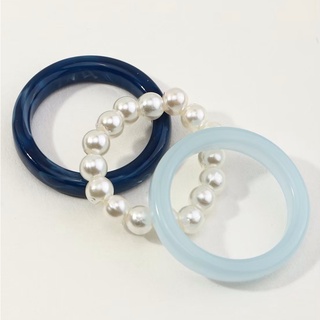 แหวนเซ็ตสีฟ้า Faux and pearl blue resin ring