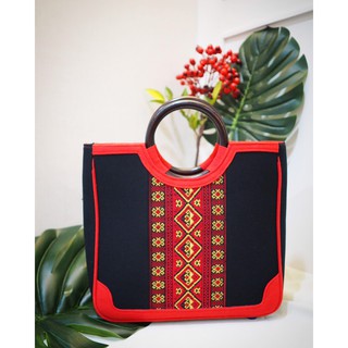 บัวลอยผ้าไทย  กระเป๋าถือผ้าไทย Woven Fabric Handbag KO68