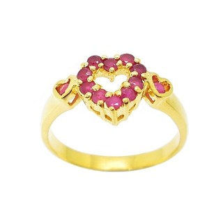 (2-3)แหวนหัวใจประดับพลอยทับทิมชุบทอง