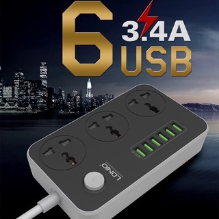 LDNIO SC3604Power Strip 2M สาย Universal Outlets 6 USB 3ซ็อกเก็ตมาตรฐานปลั๊กต่อไฟฟ้าปลั๊กเครือข่าย