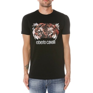 Roberto Cavalli เสื้อยืดแขนสั้น ผ้าฝ้าย 100% พิมพ์ลายเสือน่ารัก สไตล์ฮิปฮอป สําหรับผู้ชาย