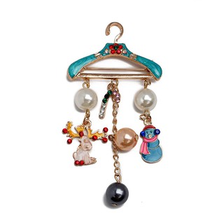 Birthday Gift Drying Racks Enamel Snowman Elk Deer Crystal Hanger Brooch Pin Crutch Rhinestones