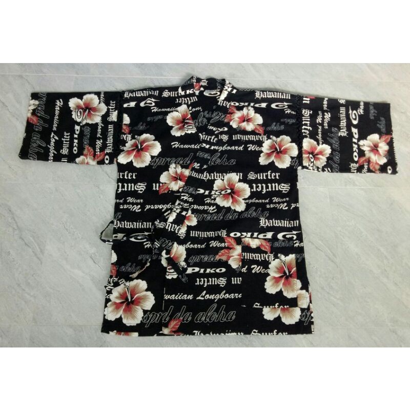 เสื้อยูกาตะ vintage PIKO PURE HAWAII (S) ผ้าตารางลาย พื้นสีดำลายดอก