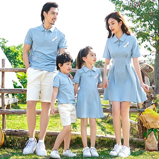 เสื้อผ้าครอบครัวพ่อแม่ลูก เสื้อครอบครัว ชุดเสื้อครอบครัวเสื้อครอบครัว เสื้อโปโล ตระกูล Family Dress Men Shirt Boy tshirt Women Girl Dress Mini Dress