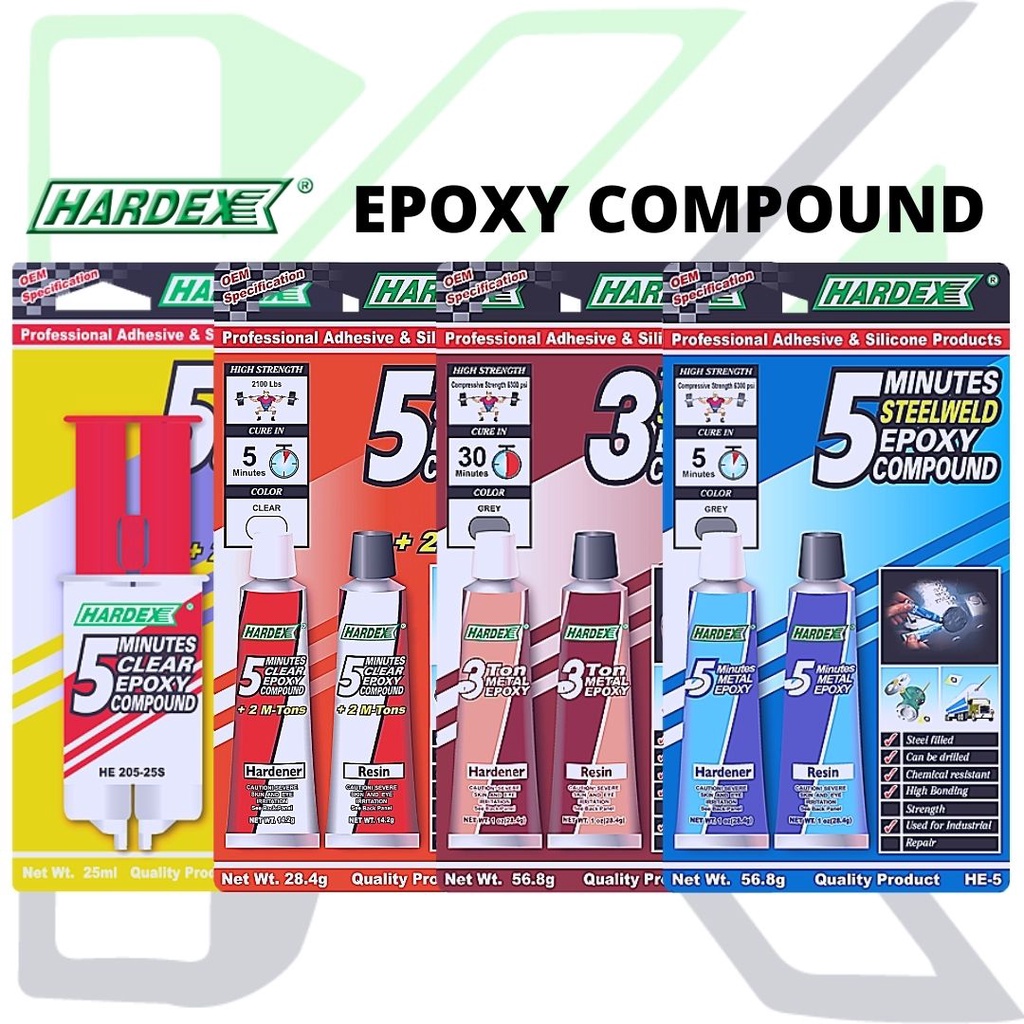 HARDEX3 / 5 นาที Metalweld Epoxy Compound HE3 / HE5 / HE205 / HE205-25S GREY / CLEAR [Gam Epoksi 环氧化