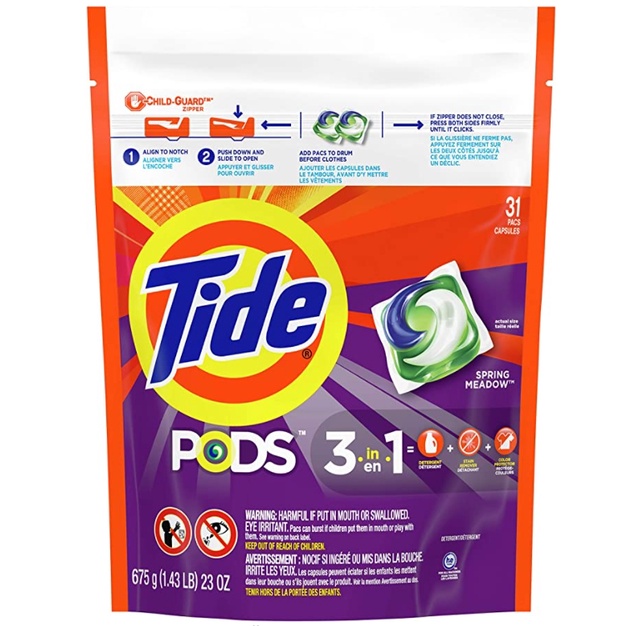 Tide Pods Spring Meadow 39 Count เจลบอลซักผ้าTide PODS (อันดับ 1 ใน USA) สูตร 3in1 Laundry Detergent Pacs กลิ่น Spring M