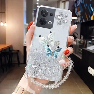 ใหม่ เคสโทรศัพท์มือถือ OPPO Reno8 Reno7 Reno6 Z Pro 5G 4G Phone Case Cute Two Flying Butterfly Decorated With Hand Strap Rope Smartphone Casing Glitter Back Cover Reno 8 8Z 8Pro 7 7Z 7Pro 6 6Z