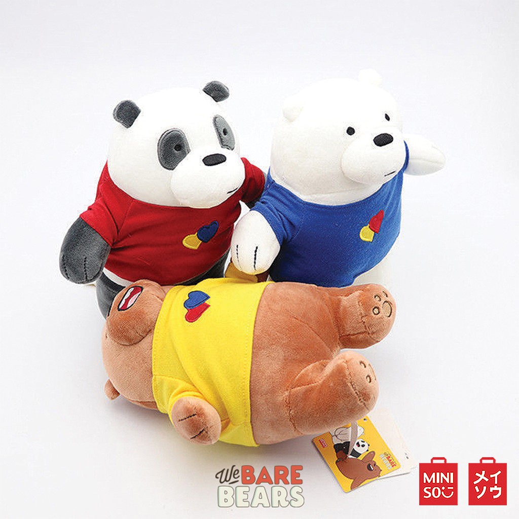MINISO ตุ๊กตา We Bare Bears รุ่น Plush Toy with Clothes แก๊งส์หมี สวมเสื้อน่ารัก มีให้เลือก 3 แบบ Grizzly Pan  Ice Bear
