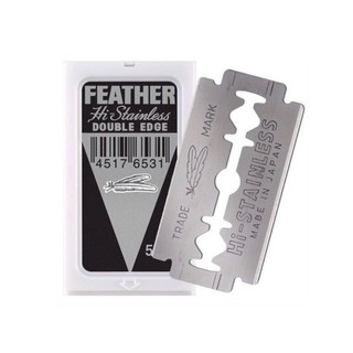 FEATHER ใบมีดโกนขนนก 1 กล่องเล็ก มี 5 ชิ้น สแตนเลส ของแท้100%