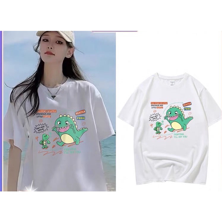 SHOP MKLเสื้อยืด พิมพ์ลายไดโนเสาร์ ใส่สบาย ลายน่ารัก แขนสั้น คอกลม#9628