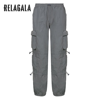 Relagala กางเกงคาร์โก้ เอวต่ํา ทรงตรง มีหลายกระเป๋า แฟชั่นสตรีท