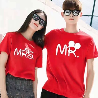 Mr.mrs. เสื้อยืดแขนสั้น พิมพ์ลายการ์ตูน สไตล์เกาหลี เหมาะกับของขวัญวันวาเลนไทน์ แฟชั่นฤดูร้อน สําหรับผู้ชาย และผู้หญิง