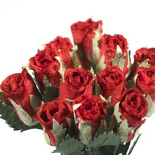 Red Roses Bouquet Set of 12 ช่อดอกกุหลาบสีแดงทำจากกระดาษขี้ช้าง ชุด 12 ดอก