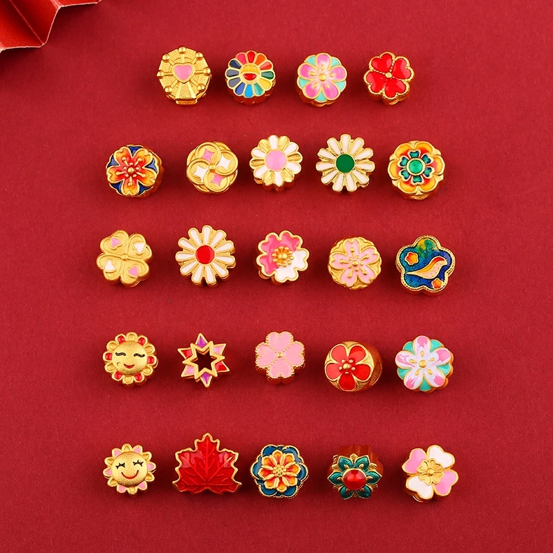 ลูกปัดดอกทานตะวัน สีทอง สีฟ้า สไตล์โบราณ สำหรับทำเครื่องประดับ สร้อยข้อมือ DIY