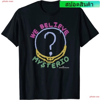 สไปเดอร์แมน เสื้อยืดลายการ์ตูน เสื้อยืดSpider-Man Marvel Spider-Man No Way Home Mysterio We Believe Logo T-Shirt ผู้ชาย