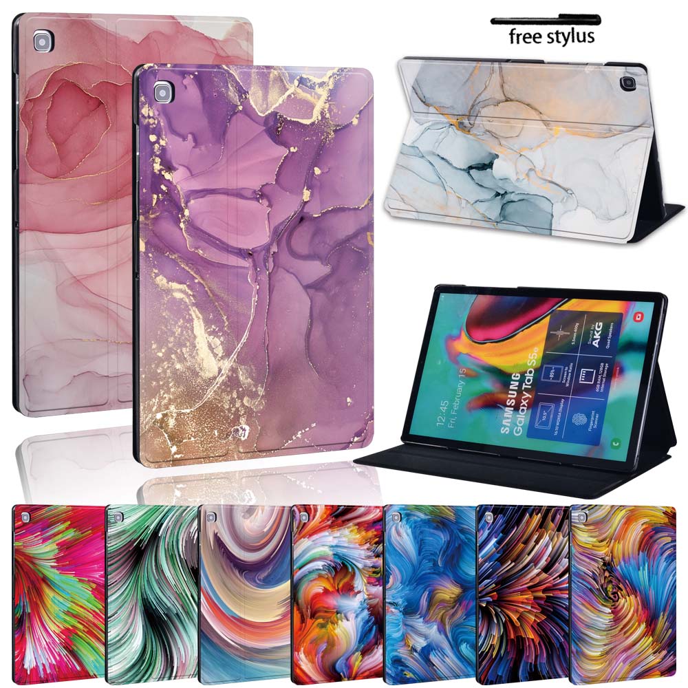 For Samsung Galaxy Tab A 10.1 2019/2016/TabA 7.0/9.7/10.5"/Tab E 9.6/ S5E Tablet Protective Watercolor Leather Stan