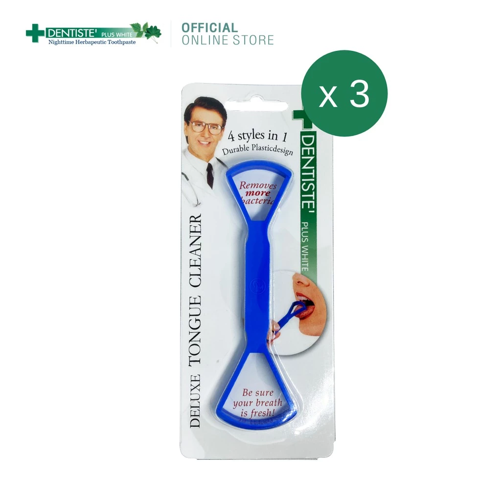 Dentiste' Plus White Tongue Cleaner แปรงทำความสะอาดลิ้น กำจัดแบคทีเรีย ลดกลิ่นปาก ใช้ได้ 2 ด้าน เดนทิสเต้(แพ็ค 3)