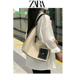 Zara กระเป๋าสะพายไหล่ลําลอง ทรงโท้ท ขนาดใหญ่ จุของได้เยอะ สีเบจ เรียบง่าย สําหรับสตรี