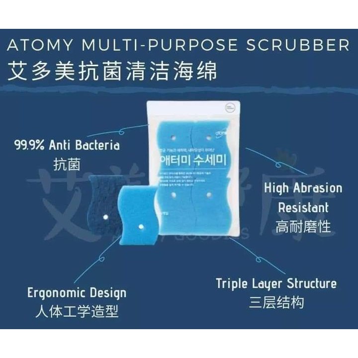 Atomy แปรงฟองน้ําล้างจาน Atomy Scrubber Blue SpongeBob SquarePants 4 ชิ้น/เซ็ต