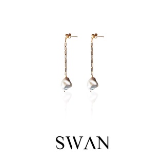 SWAN - Baroque Pearl Chain Earring ต่างหูยาวเงินแท้ ชุบทอง14K  มุกแท้ มุกบารอค มุกน้ำจืด