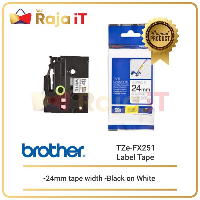 BROTHER Label Tape TZE FX251 ยืดหยุ่น 24mm สีดํา บน สีขาว