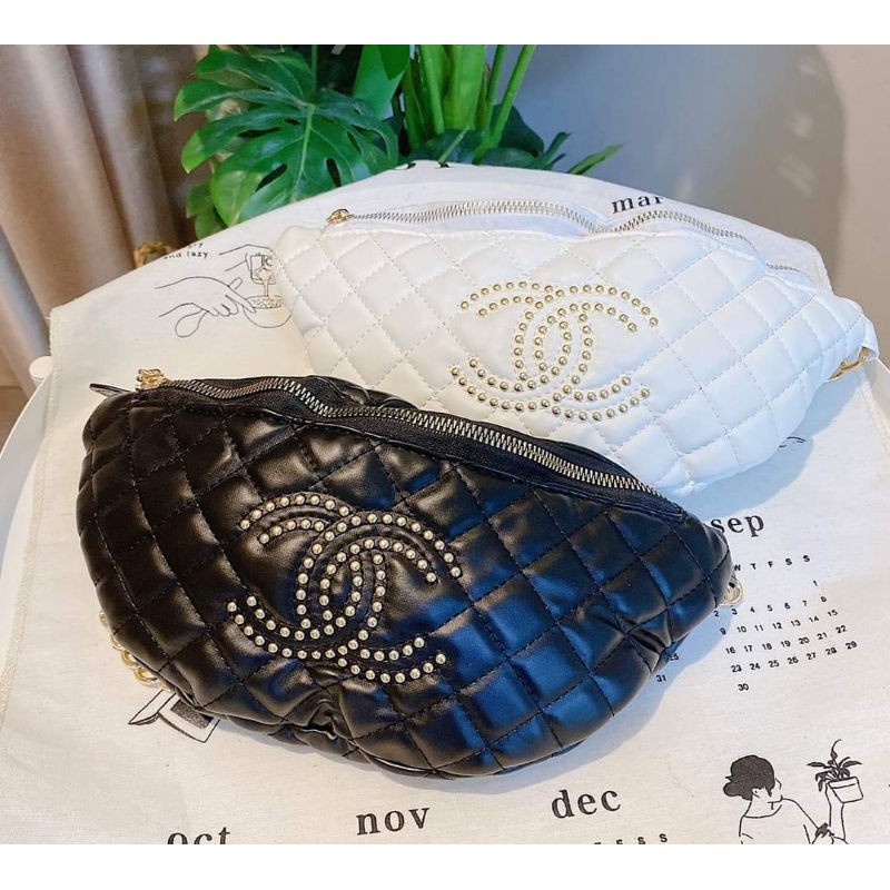 กระเป๋าคาดอก Chanel ปักหมุดทอง หนังบุ นุ่มมากก คาดอกหรูหรา ออกได้ทุกงาน