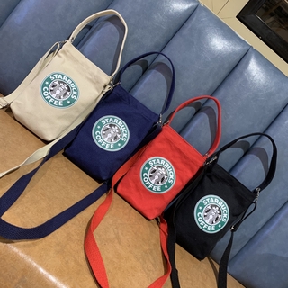 Starbucks ใหม่ กระเป๋าเป้สะพายหลัง ผ้าแคนวาส สไตล์ญี่ปุ่น สําหรับใส่โทรศัพท์มือถือ แก้วน้ํา ชานม