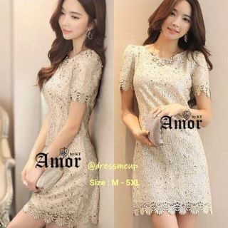 ชุดออกงาน ชุดราตรี ชุดไปงาน ชุดเดรส ชุดลูกไม้ ชุดคนอ้วน 004#✨✨Amor Extreme Embroidery Glitter Dress✨✨