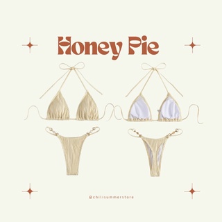 Honey Pie Bikini ชุดว่ายน้ำ บิกินี่ แต่งดีเทลไข่มุก สีครีม ขับผิวมากก (พรีออเดอร์)