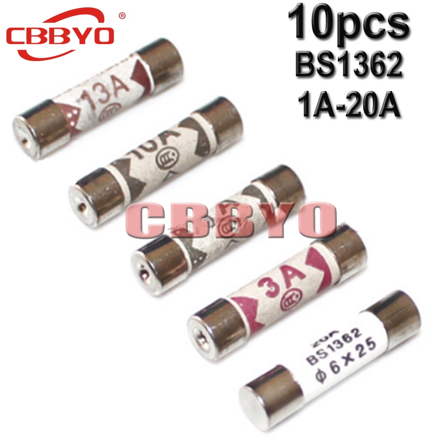 10 ชิ้นอังกฤษฟิวส์ BS1362 6*25 เติมทราย Riot ฟิวส์เซรามิค 6x25 มม.1A 2A 3A 5A 10A 13A 15A 20 ฟิวส์เซรามิค