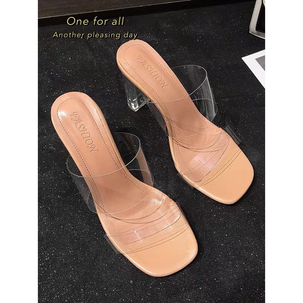 🔥พร้อมส่ง🔥(ส้น3.5นิ้ว) หรูหรามากแม่!! TX185 รองเท้าส้มสุง ส้นคริสตัลสายใส 2022