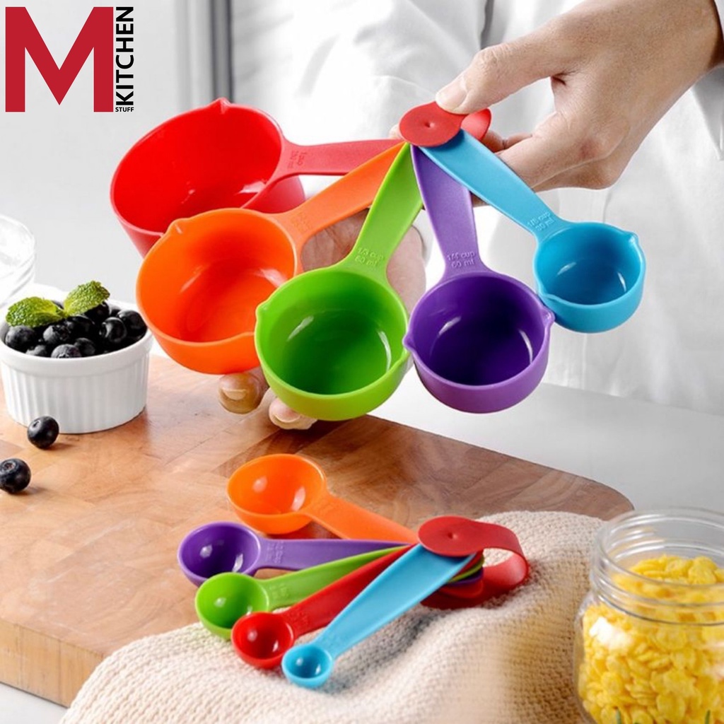 M KITCHEN 10PC ช้อนตวง ถ้วยตวง ถ้วยตวงช้อนตวงพลาสติก ช้อนตวงทำขนม อุปกรณ์ทำขนม 10 ชิ้น (A7)