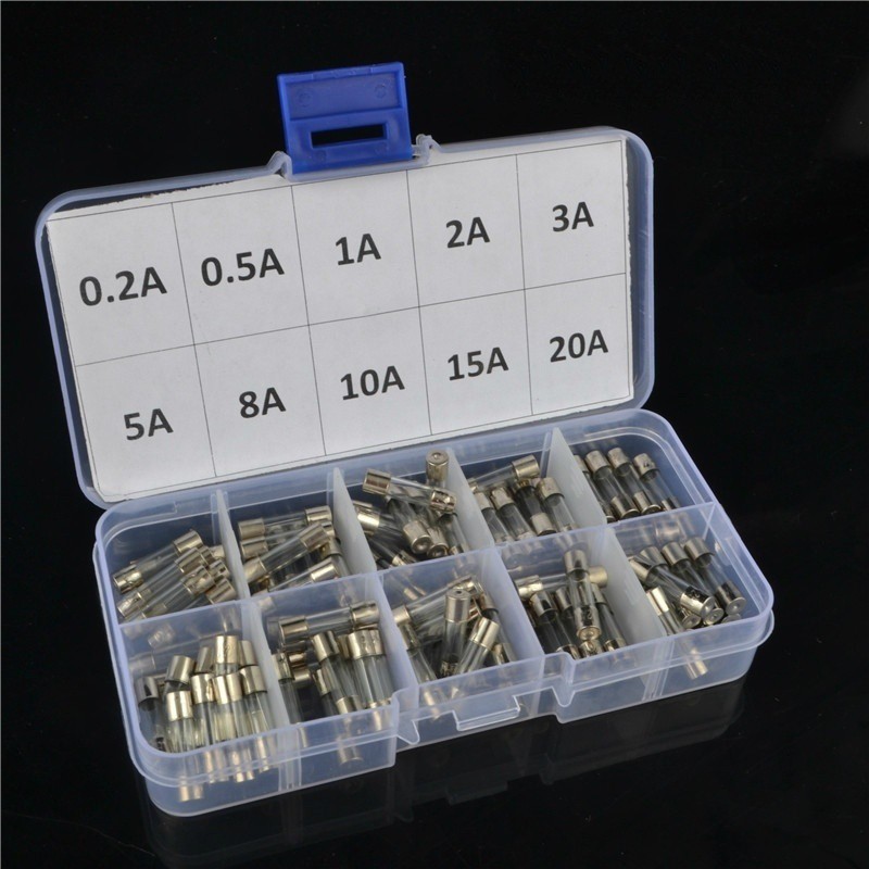 100 ชิ้นชุด 5x20 มม. ฟิวส์หลอดแก้วเป่าอย่างรวดเร็วชุดสารพัน, ฟิวส์แก้วเป่าเร็ว