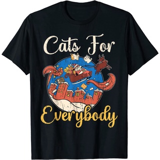 ROUND คอลูกเรือเสื้อยืด ผ้าฝ้าย พิมพ์ลาย Cats For Everybody Christmas Day ซานตาคลอส คิตตี้ ยอดนิยม สไตล์เรโทร สําหรับผู้