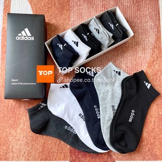 Adidas 5คู่1กล่อง  ถุงเท้าแบรนด์ข้อสั้น กีฬา งานCotton แฟชั่น พร้อมส่ง