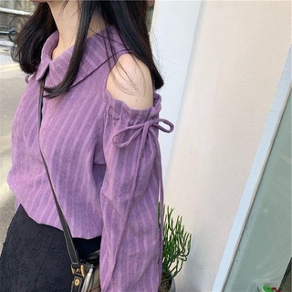 เสื้อเบลาส์ เปิดไหล่ แขนยาว คอตุ๊กตา แฟชั่นฤดูใบไม้ร่วง สําหรับผู้หญิง