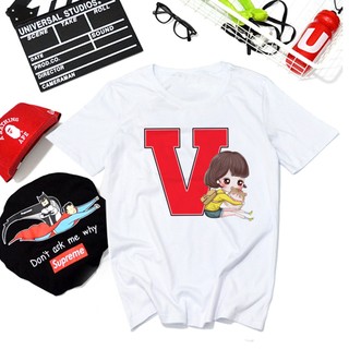 เสื้อสกรีนอักษรน่ารักๆ ตัว V ลายน่ารักๆ ใส่สบาย ไม่ยืดไม่ย้วย