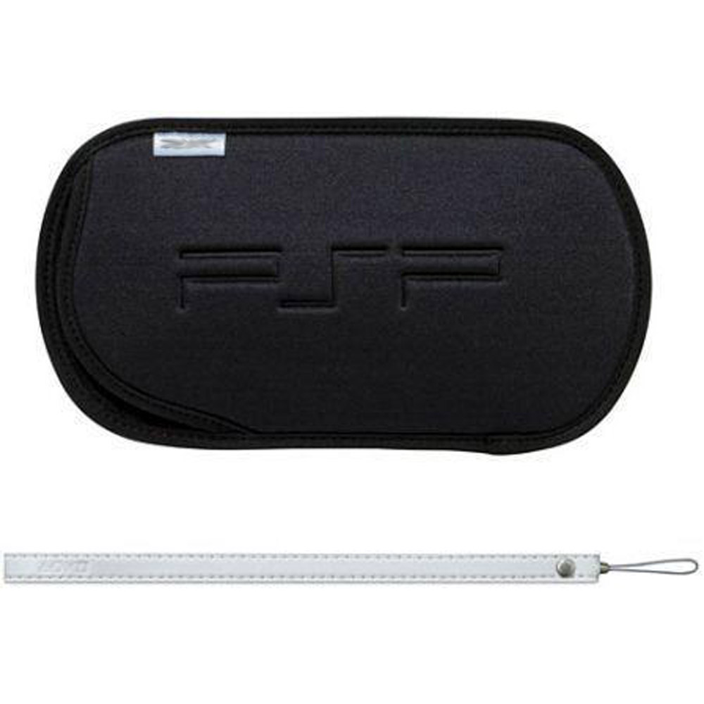 กระเป๋านุ่มป้องกันกระเป๋าพกพาเคส + สายรัดสําหรับ Sony PSP 1000 2000 3000 สีดํา