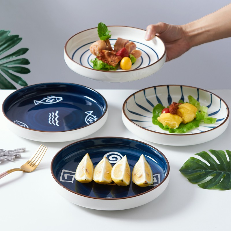 8 inch Ceramic Deep Plate Japanese Style Soup Plate Handpainted