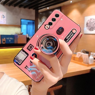 เคสโทรศัพท์มือถือแบบนิ่ม ลายกล้องถ่ายรูปน่ารัก พร้อมที่ตั้งวาง แฟชั่น สําหรับ Samsung S21 FE 5G S21FE