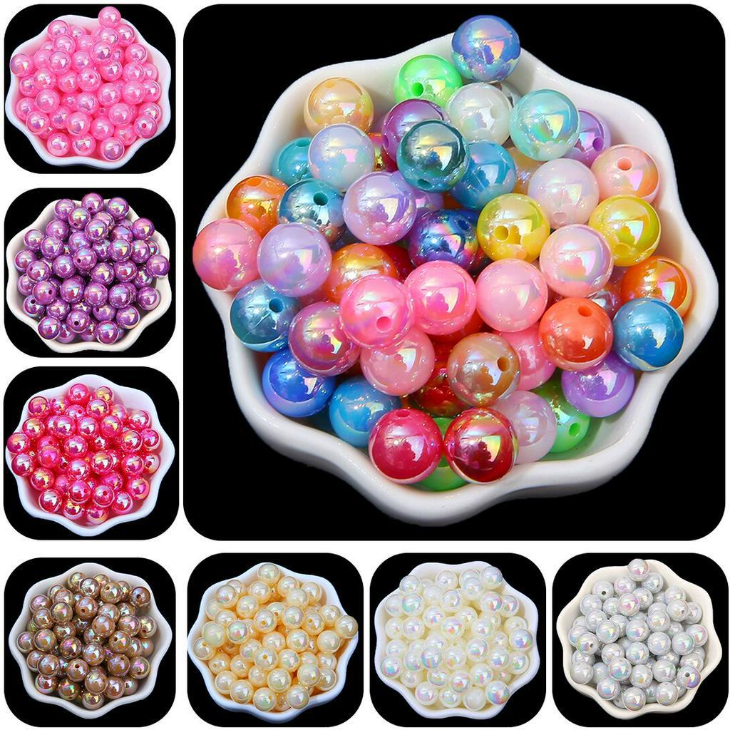 50-100 ชิ้นรอบ AB สีลูกปัดพลาสติกลูกปัดมุกหลวม Spacer ลูกปัดสําหรับ DIY ทําเครื่องประดับ