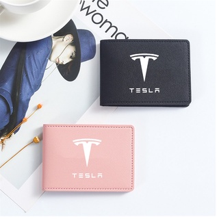 Tesla อุปกรณ์เสริมCar accessories remium handwoven leather card holder fashion black ink  For tesla model 3 S X Y access