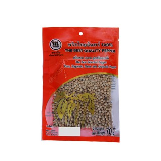 พริกไทยเม็ดขาวจันทร์ เครื่องเทศ 100 % ตราเรือ White Pepper Whole 70 g